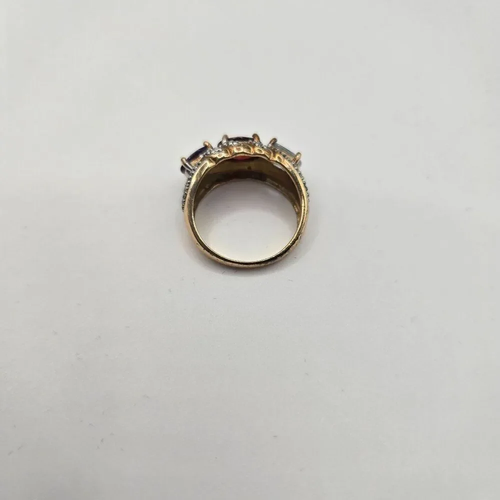 Gold Plated Sterling Silver Ring Sze 7 Amethyst Garnet Blue Topaz Diamond Accent